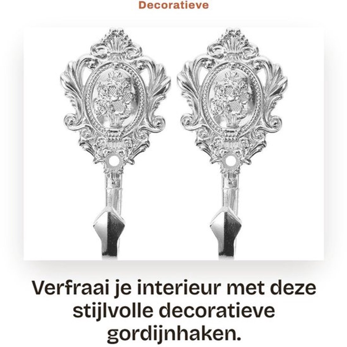 Gordijnhaken Vintage Stijl - Decoratieve Haken - Zinklegering - 2 Stuks - 9,5 x 5 cm - Inclusief Schroeven - Wandhaak