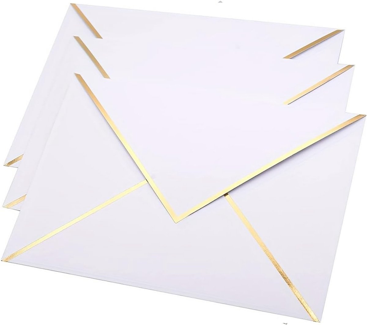 Witte Luxe V-Klep Enveloppen - 13,5 x 18,5 cm - Met Gouden Folie Rand - Voor Bruiloften en Feesten