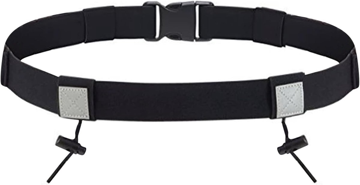 Loopgordel met Nummerhouder - Zwart - 26 x 8 x 2,5 cm - Verstelbare Buiktas voor Triatlon en Marathon