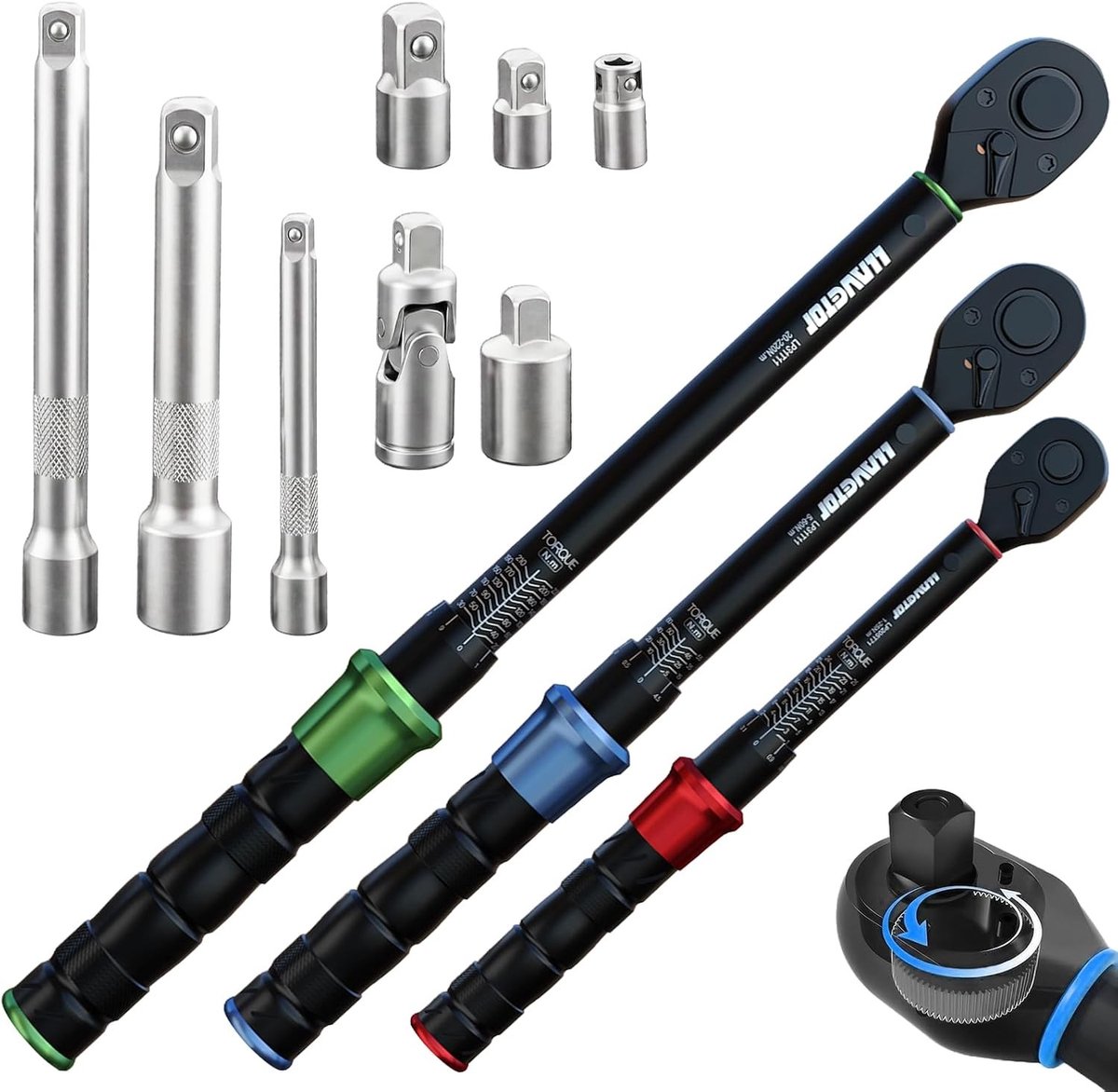 Momentsleutel voor fiets - Zwart - 1/2, 3/8, 1/4 - Chroom-Vanadium Staal - Professionele Set met Kalibratiecertificaat
