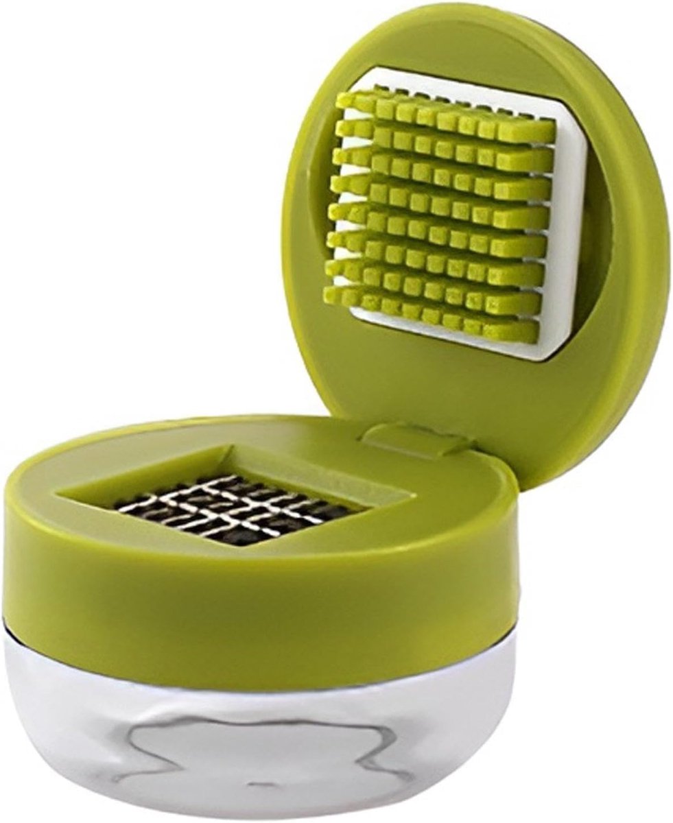 Mini knoflookpers, handbediende knoflookhakker met opvangbak, draagbaar en gemakkelijk schoon te maken, voor gember en noten