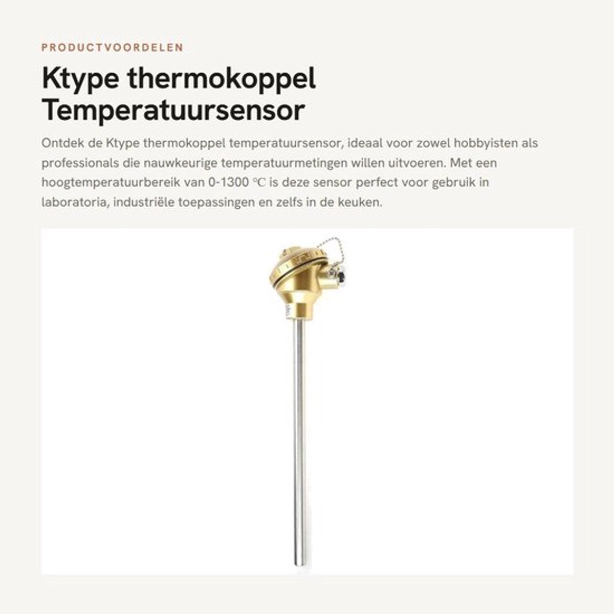 Thermokoppel Hoogtemperatuurbereik - Temperatuursensor - Roestvrij Staal - 300 mm - 0-1300 ℃ - Duurzaam en Betrouwbaar