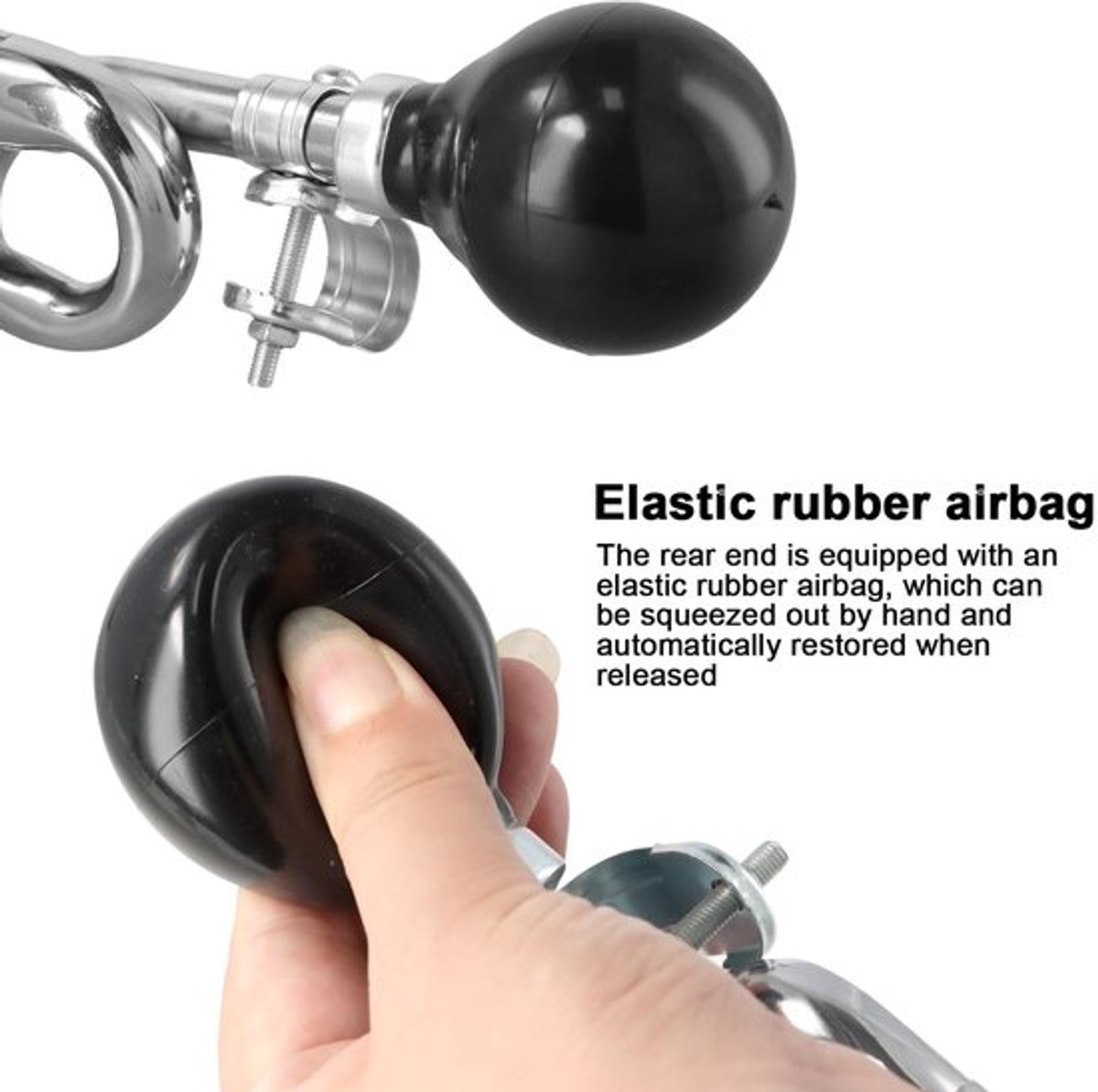 Fietshoorn Traditionele metalen clownshoorn - Stuurstangaccessoires - Geschikt voor volwassenen/kinderen - Geluidskwaliteit sterk - Afmetingen 17,5 cm x 7,3 cm - Roestvrij staal en rubber - Fietsbel