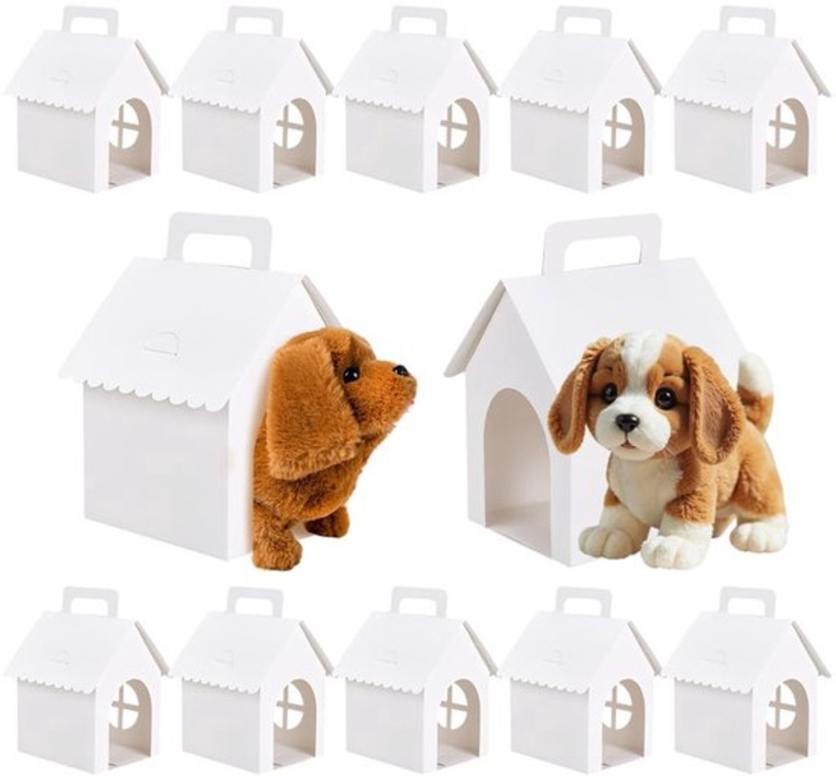 Hondenfeestverrassingdozen 30 Stuks - Huisvormige Dozen - Met Ronde Raamdetails - Voor Puppyadoptie - Verjaardagsfeesten - Ruime 7 Inch Hoogte - Geschenkdozen