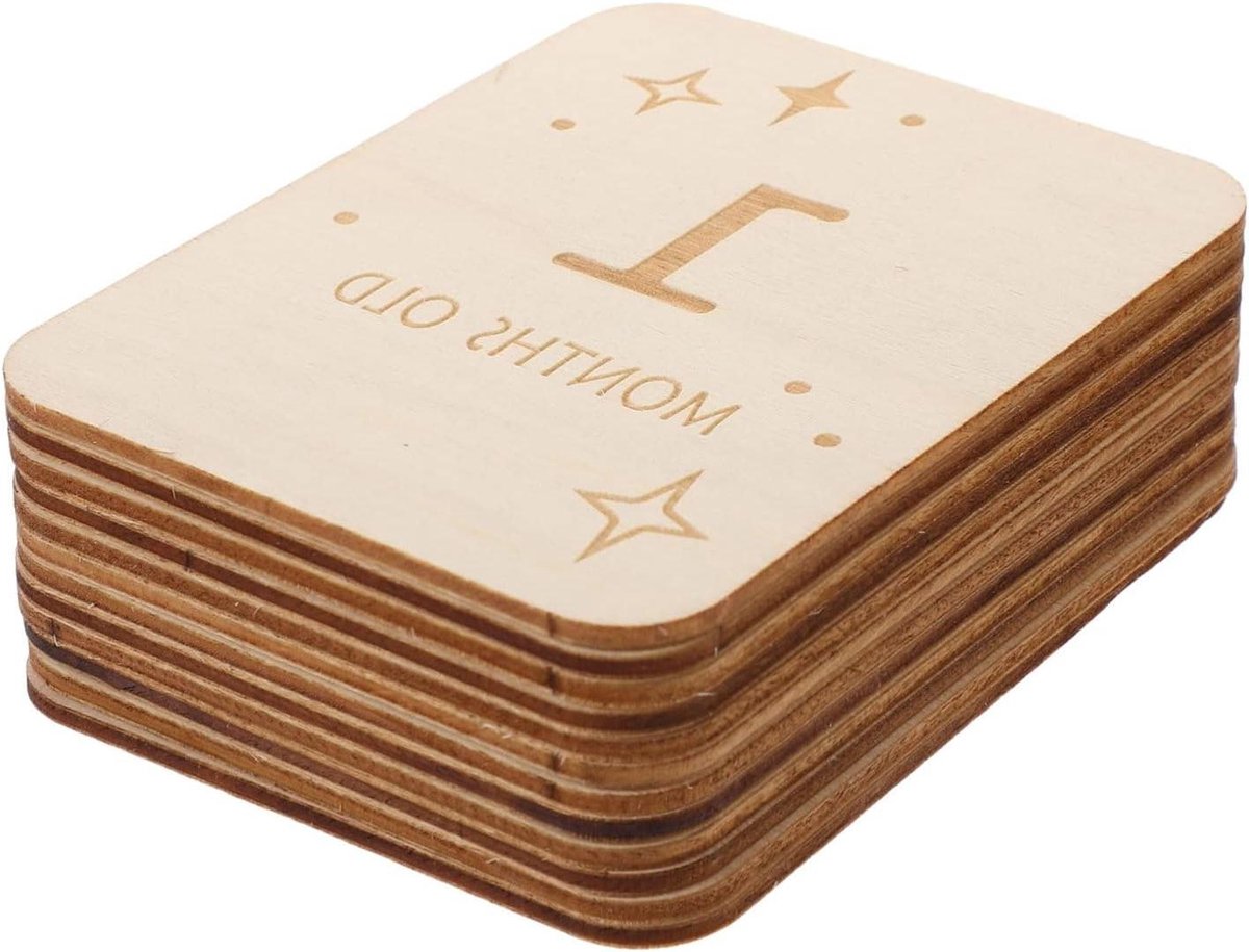 Mijlpaalkaarten Baby - Groeikaarten Hout - Babyfotografie Vastleggen - Uniek Cartoon Ontwerp - 10x8x0.2 cm - Khaki