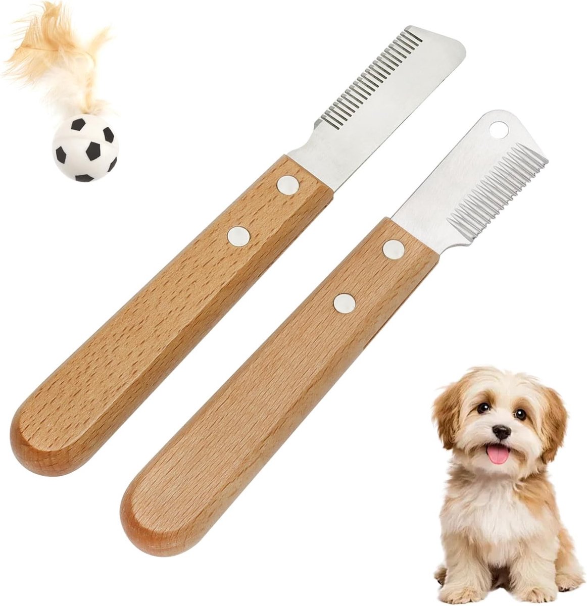 Hondentrimset - Natuurlijk Hout - 15,5 x 2,2 cm - 2-in-1 Verzorgingsset voor Honden en Katten