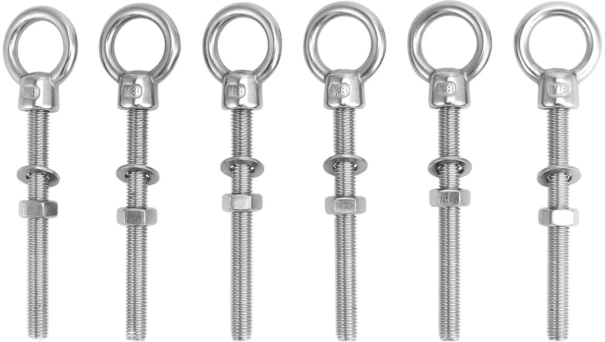 6 Stuks RVS Oogbouten M8x80mm voor Bevestiging en Ophanging