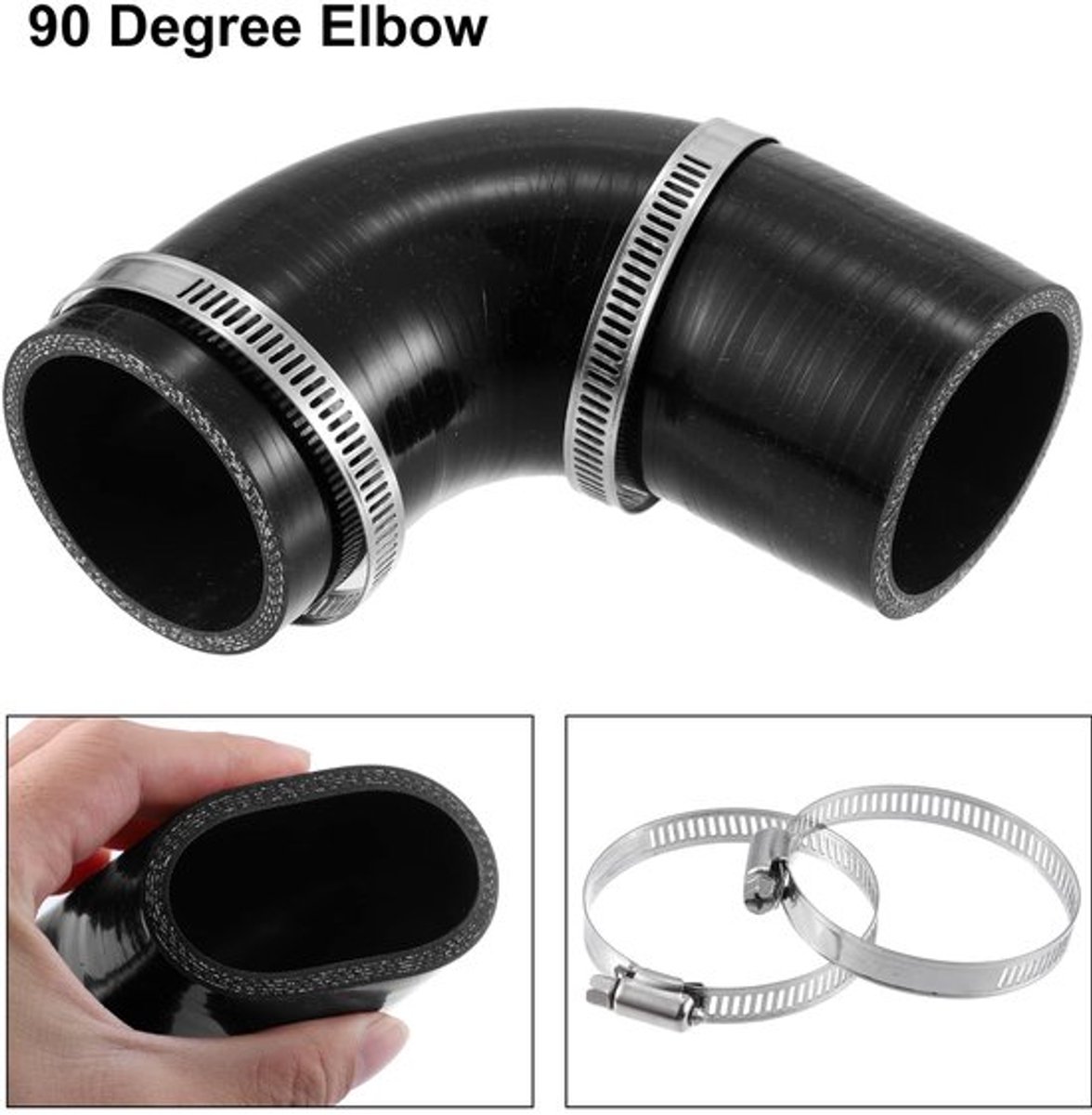 Slangkoppeling 90 Graden Bocht - Silicone - Binnendiameter 57mm - Klemmaatbereik 51-70mm - Zwart - Hoogwaardig Materiaal - Siliconenslang