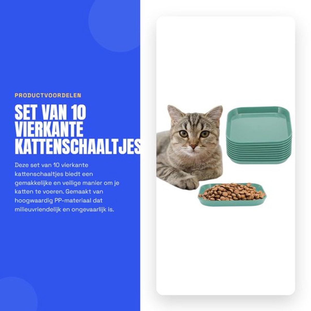 Kattenschaal 10 Stuks - Platte Kattenvoerbak - Eetbak/Kattenbord - Milieuvriendelijk PP-Materiaal - Brede Mond - Veilig voor Kittens - Voerbak