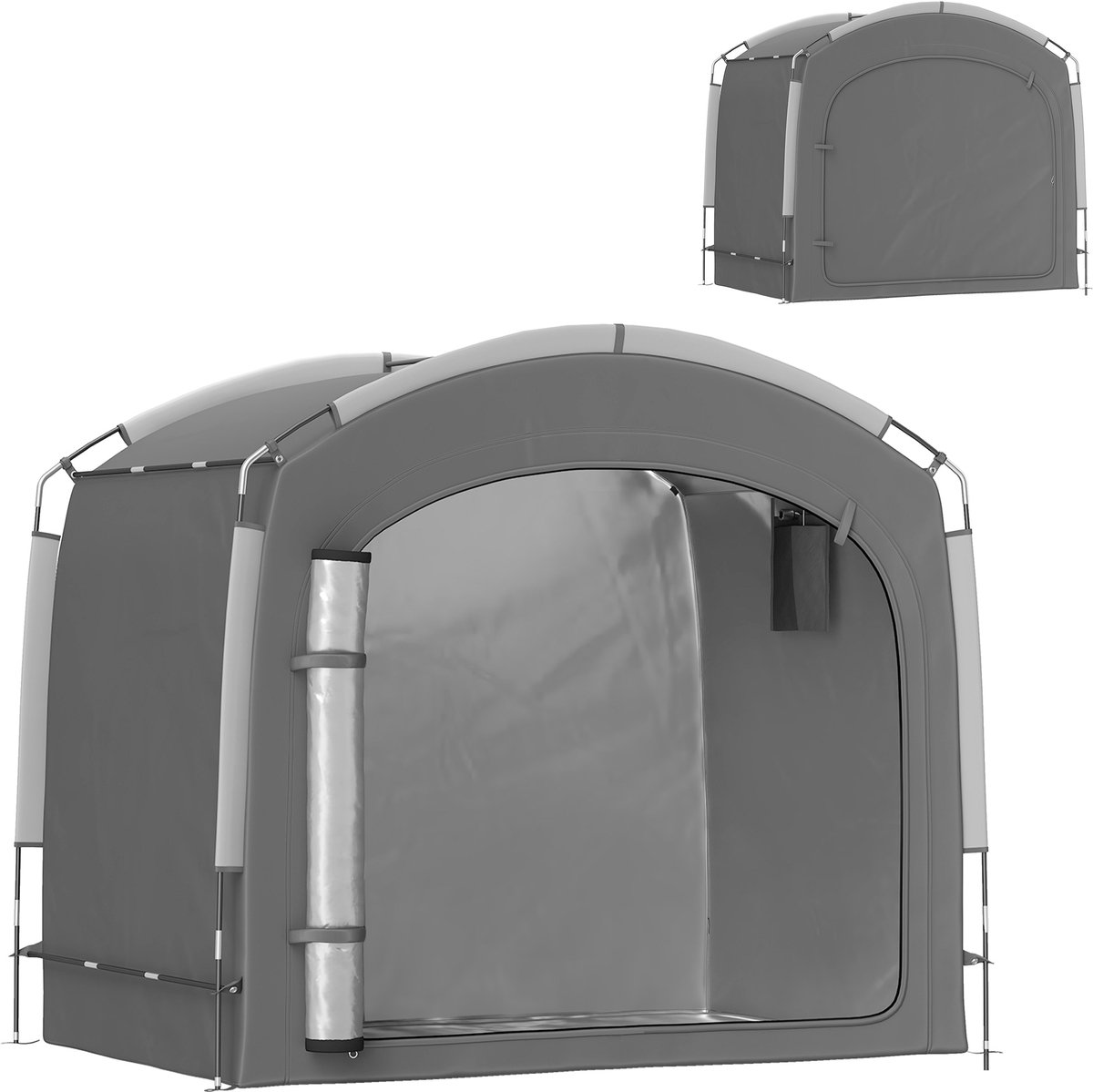 Outsunny Fietsenopslagtent-Glasvezel, Oxford-weefsel-220L x 150B x 195H cm-Donkergrijs