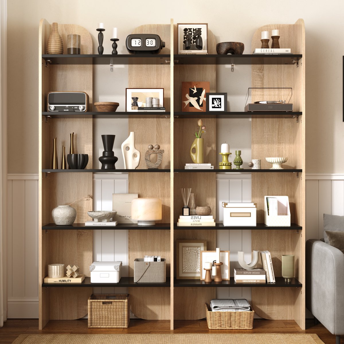 Pugsdrly Boekenkast 160 cm hoog, staande boekenkast met 5 planken, grote opslagcapaciteit, open boekenkast, moderne boekenkast voor de woonkamer, studeerkamer, kantoor en thuiskantoor