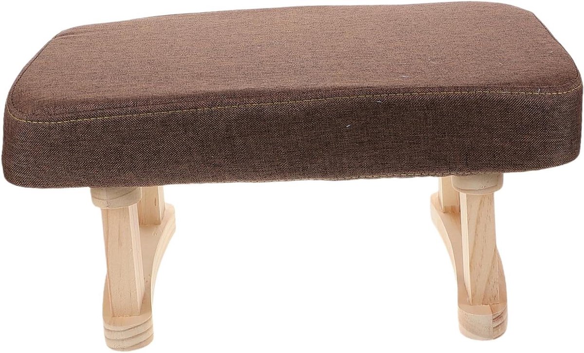 Voetenbankje met kussen - Zitje hocker - Comfortabel zitten - Stevige houten poten - 41x30x18cm - Koffie