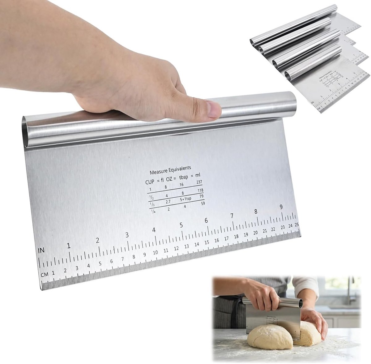 Deegmesje - Zilver - Set van 5 maten (15-30 cm) - Roestvrijstalen deegsnijders met meetschaal - Voor bakken en koken