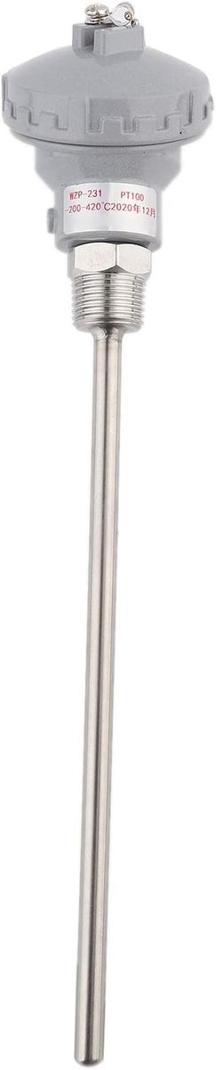 Temperatuursonde PT100, RTD Temperatuursensor met Thermokoppel Aansluitkop, RVS Behuizing 200mm, 1/2" NPT Draad, Precisie Temperatuurmeting voor Regelaars
