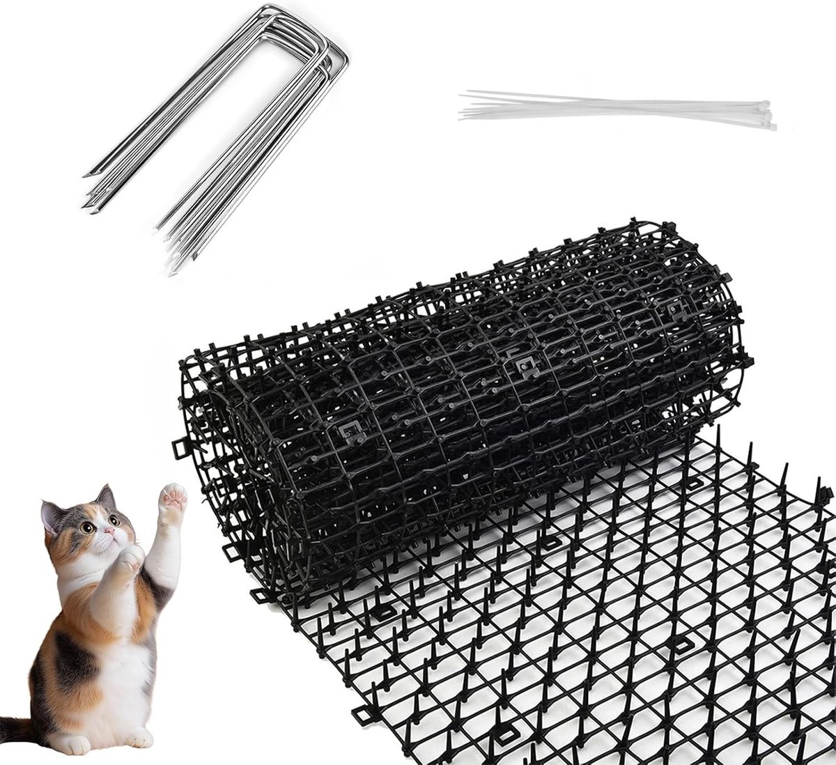 Doornrooster tegen katten - Zwart - 400 x 30 x 2,2 cm - Kunststof kattenafweermat - Voor tuin en buiten