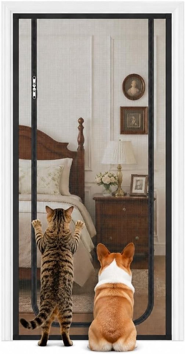 Doornrooster tegen katten - Grijs - 90 x 210 cm - Rechthoekig, krasbestendig en ademend kattendeurnet - Voor binnengebruik