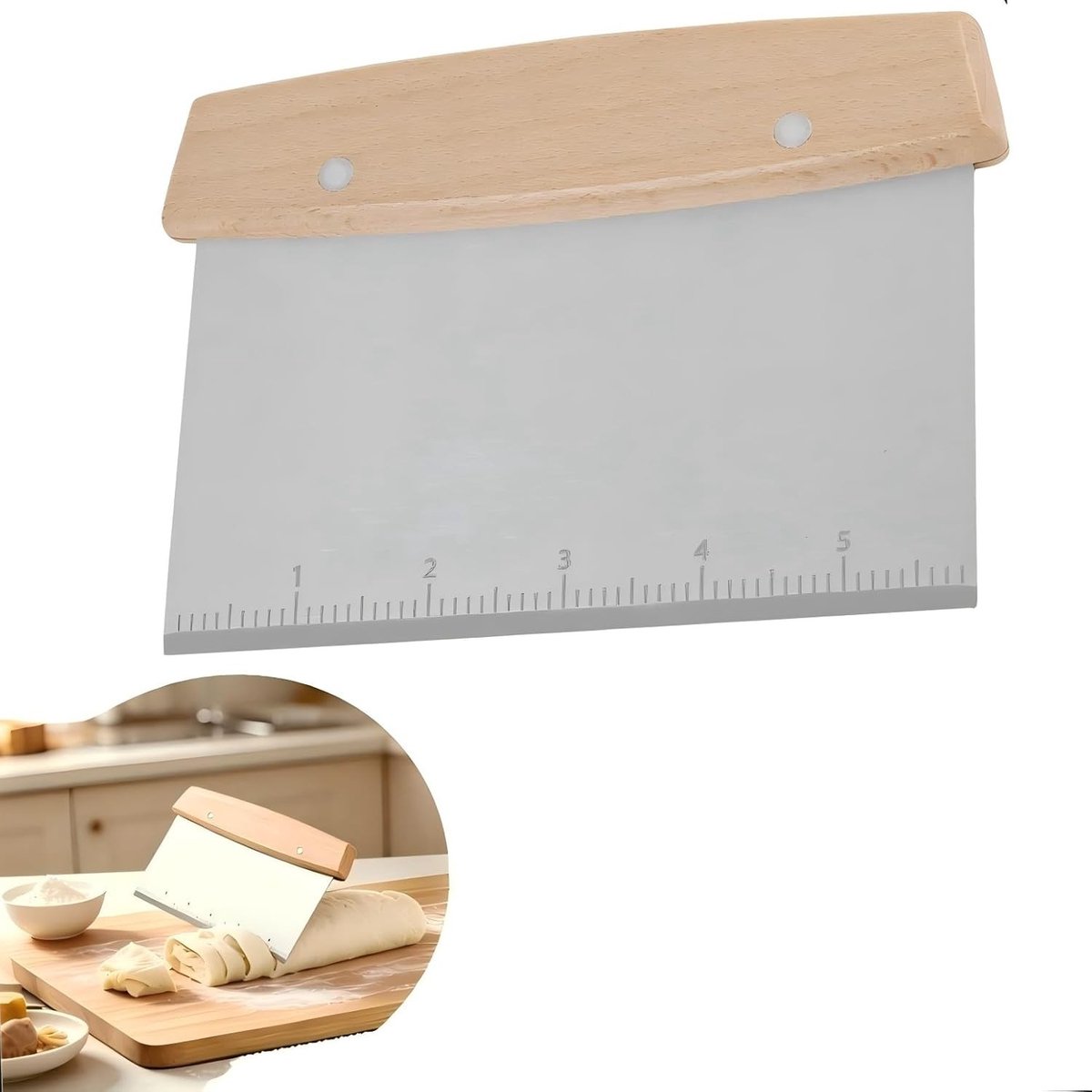 Deegmesje - Beukenhout en Roestvrijstaal - 16,3 x 11 cm - Duurzaam en Multifunctioneel - Voor Bakliefhebbers