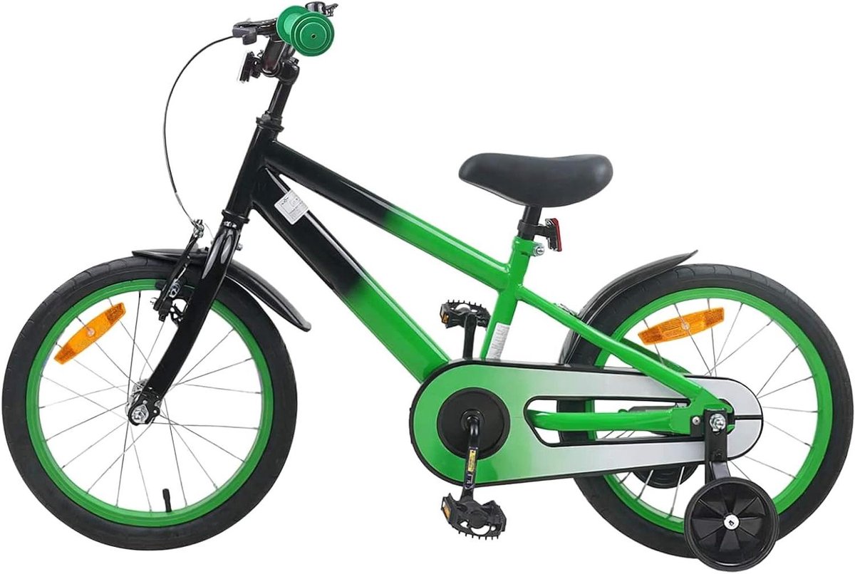Kinderfiets 16 Inch - Loopfiets Mini Fietser - Buiten Fietsen - Stevig Stalen Frame - 16 inch - Groen Zwart