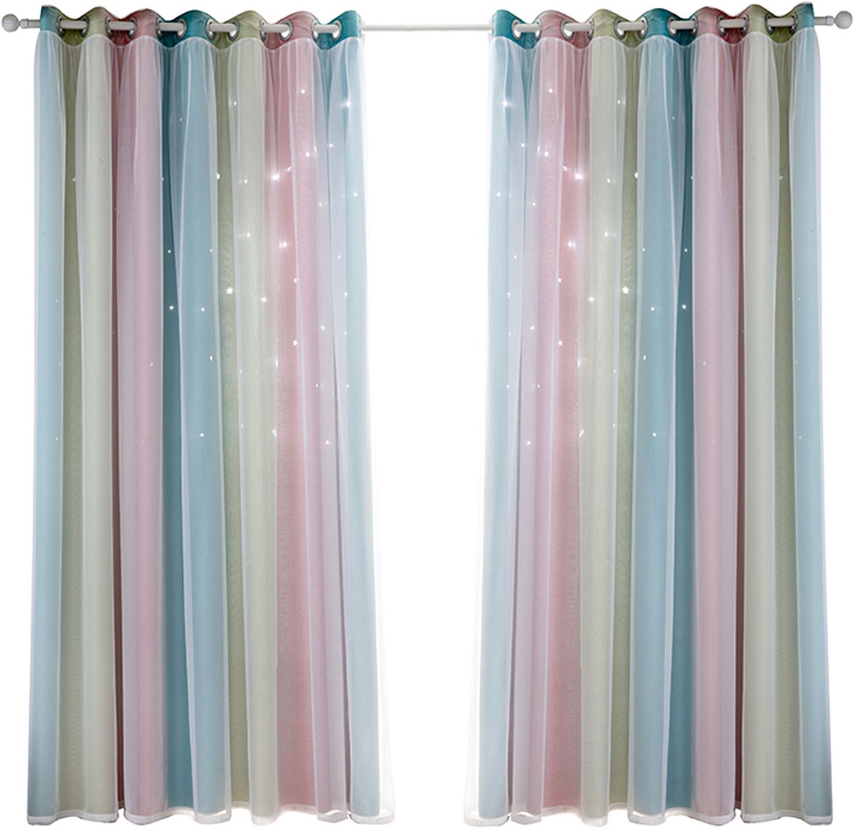 REDOM Verduisterende Gordijnen 132 x 160 cm – 2 Stuks – Sterrenmotief – Thermische Raamdecoratie – Voor Slaapkamer en Kinderkamer – Polyester – Roze Groen