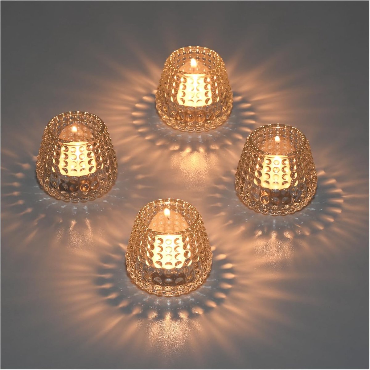 Kandelaar - Glazen Waxinelichthouders - Voor Tafel, Kerst en Bruiloft - Transparant - 4 stuks - Polkadot