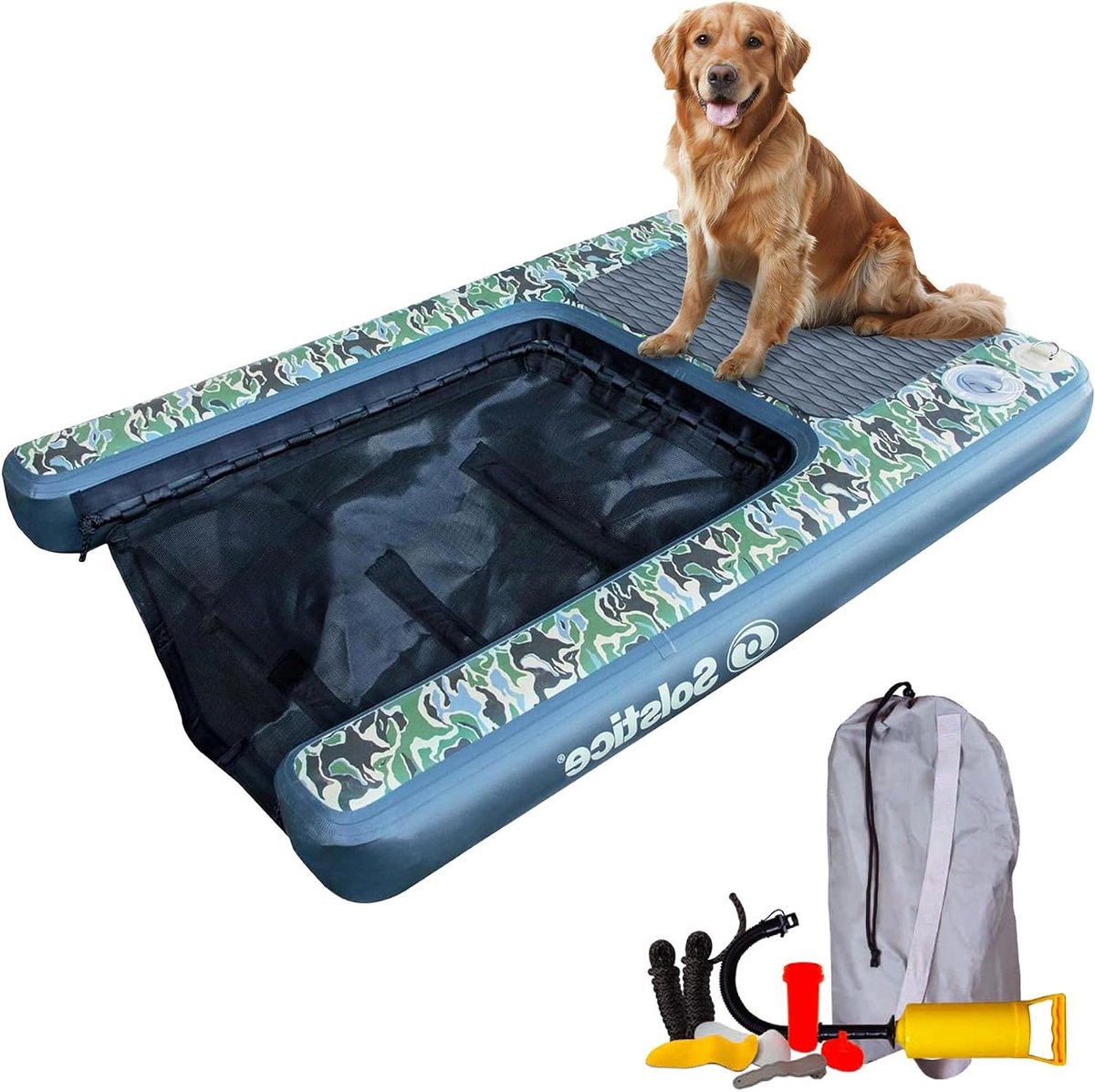 Opblaasbare Huisdier Plank - Honden Opstapje - Water Plezier - Verzwaagd Mesh Ontwerp - 48x32x5 Inch - Groen/Grijs