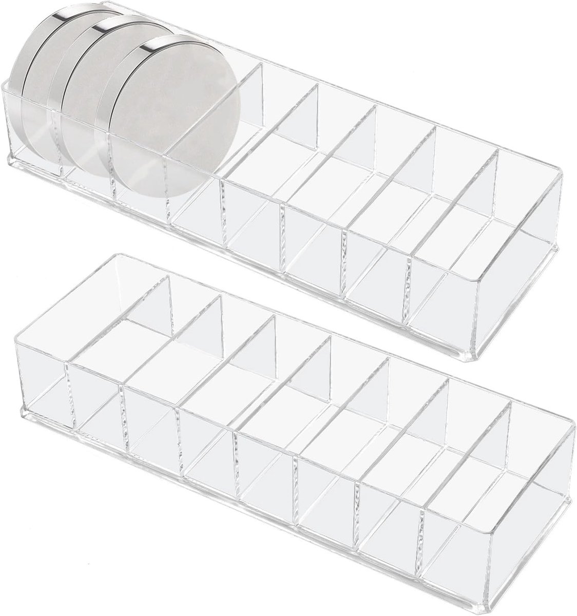 Cosmetische Organizer Set van 2, Transparante Opbergdozen met 8 Compartimenten voor Lippenstift, Oogschaduw en Make-up Accessoires