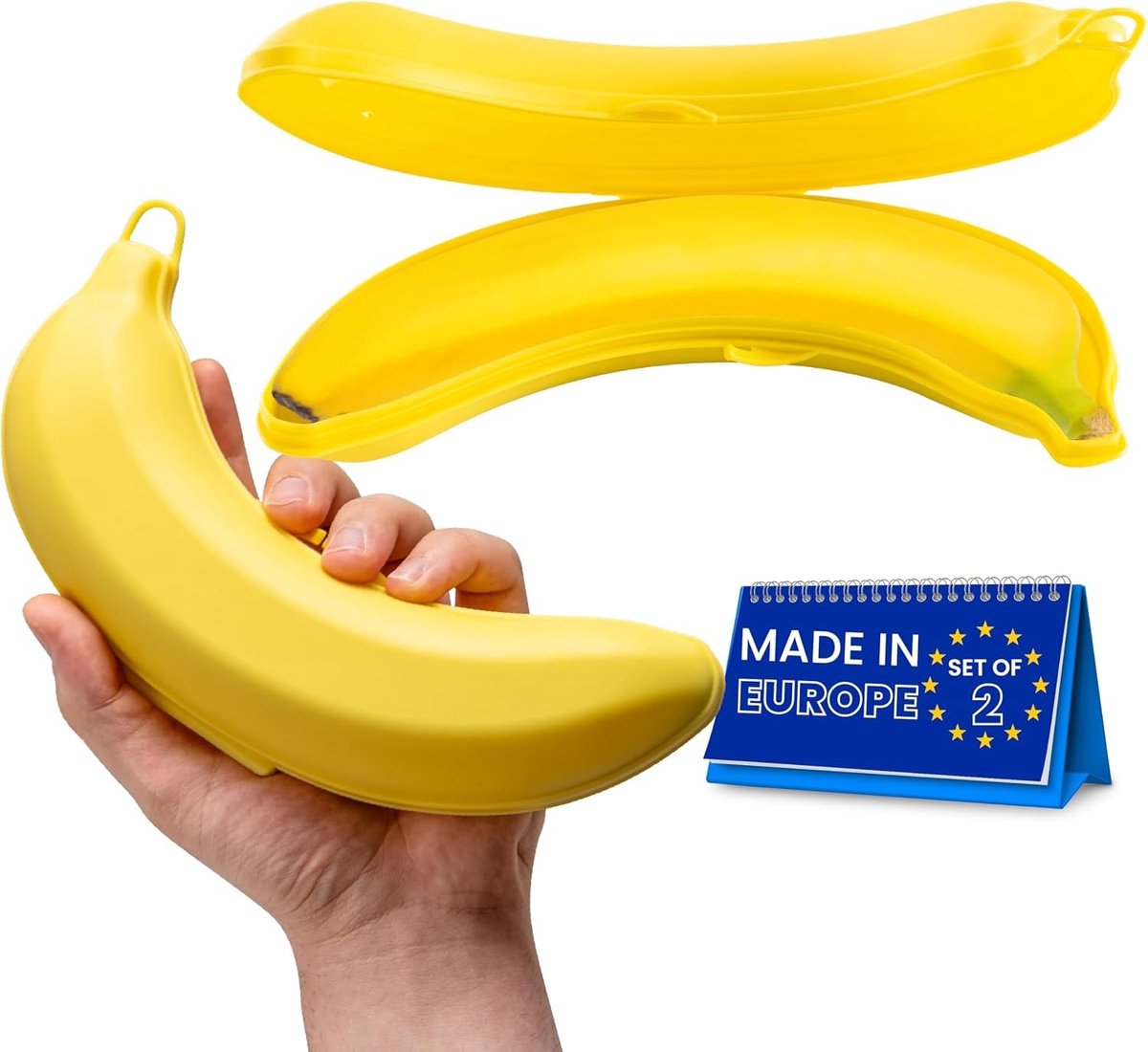 Fruitbakje school - Geel - Set van 2 Bananenhouders - Kunststof Opbergdozen voor Bananen en Snacks