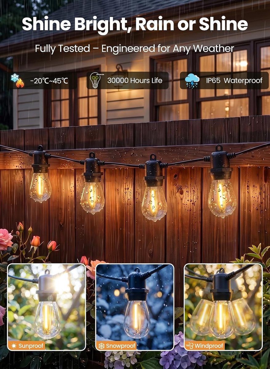 Buitenlampjes - Warmwit - 15 m - LED Lichtsnoer Buiten Waterdicht IP65 - Voor Tuin en Terras