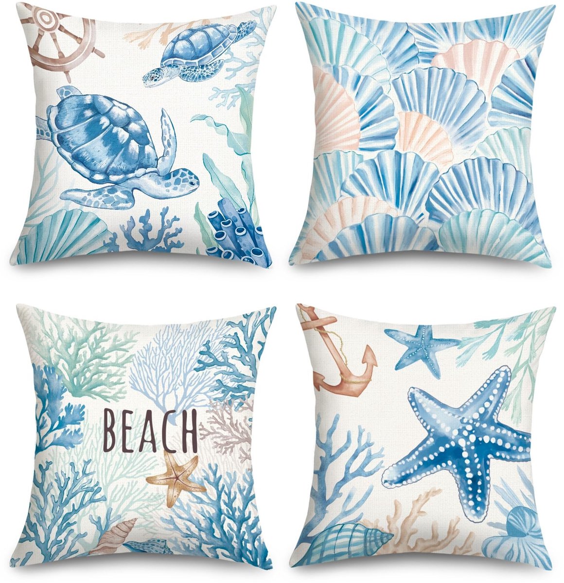 Omgoods - Set van 4 Kussenhoezen 45 x 45 cm met Nautisch Ontwerp