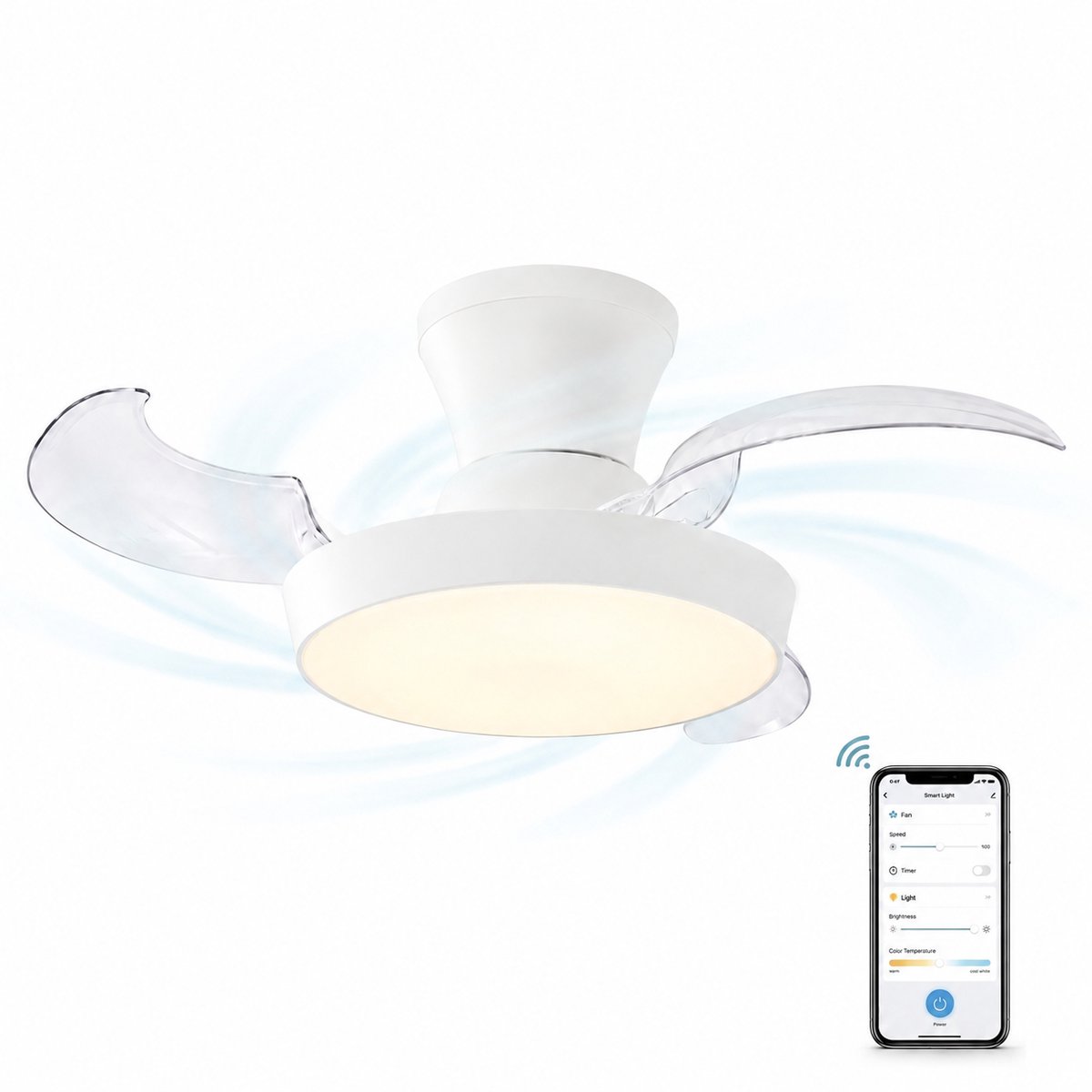 Evolar Smart Plafondventilator met Verlichting en WiFi - 71 cm - Stille Plafondlamp met Ventilator - Dimbaar Warm Wit Licht (LED) - EVO-CF3050WWW
