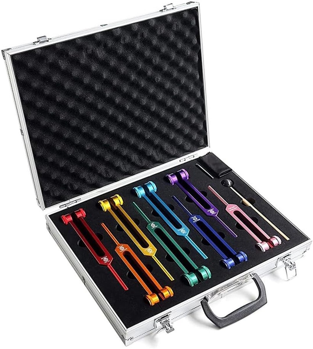 Therapeutische chakra-toets 8-delige set met siliconen hamer en reinigingsdoek voor klanktherapie en welzijn