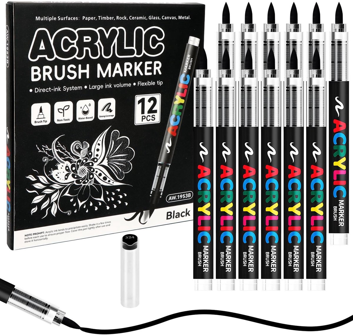Omgoods - Set van 12 Acryl Brush Markers voor Kunst en DIY Projecten