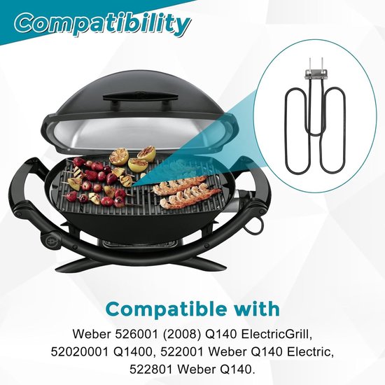 Compatibel verwarmingselement voor elektrische grill met 2200W roestvrijstalen verwarmingsspoel, geschikt voor Weber Q140 en Q1400, vervangingsonderdeel 80342, 80343, 65620 van compatibel — afbeelding 2