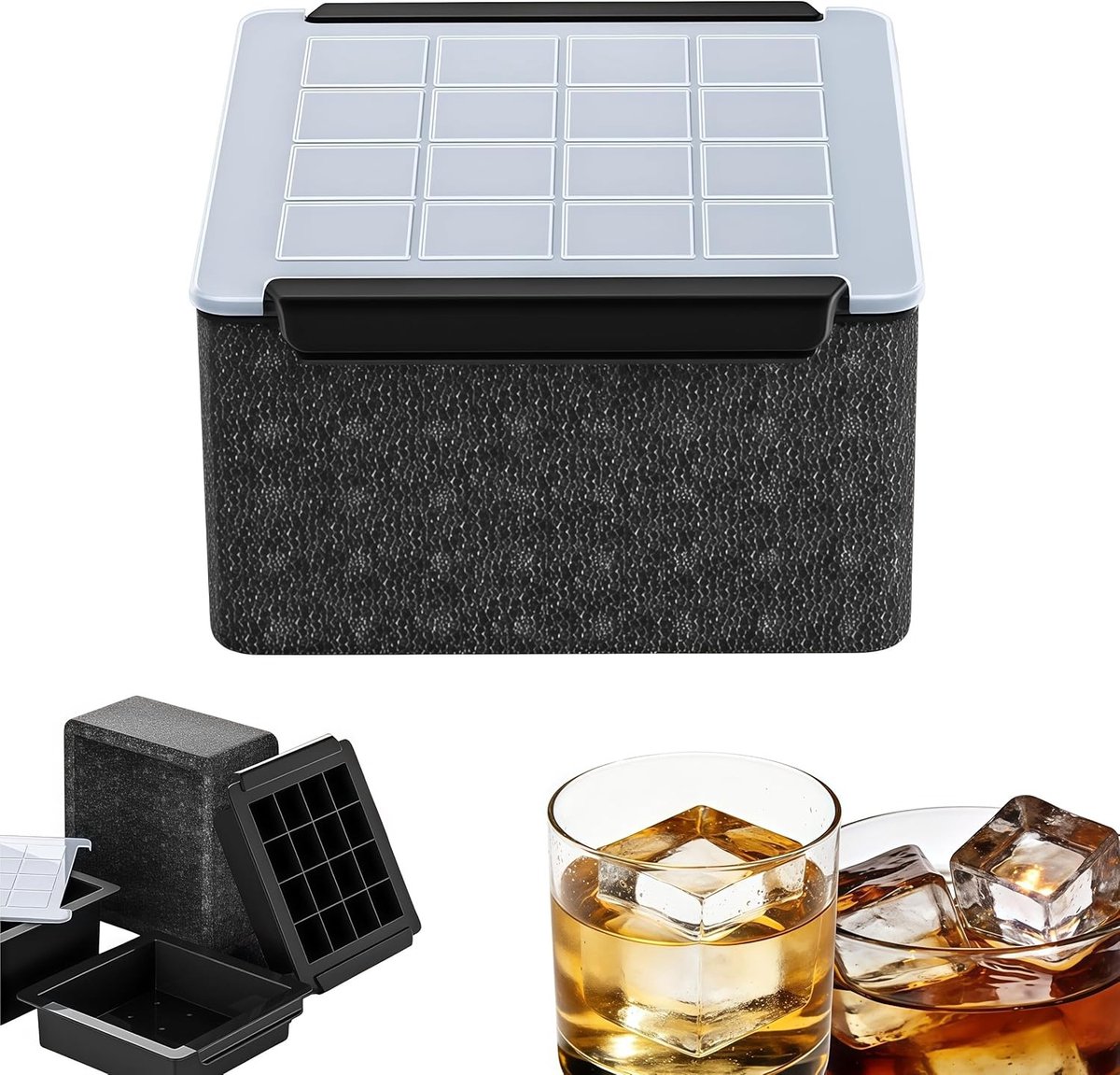 Siliconen IJsblokjesvorm 22 x 24,5 x 13 cm met 16 IJsblokjes voor Cocktails, Whisky en Dranken zonder BPA
