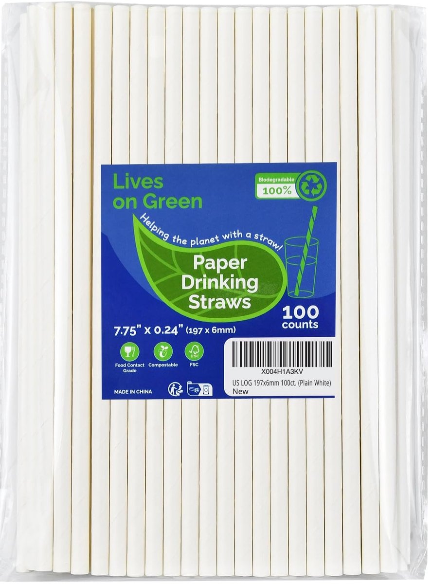 Omgoods - Wegwerp Papieren Rietjes - 100 Stuks - Wit