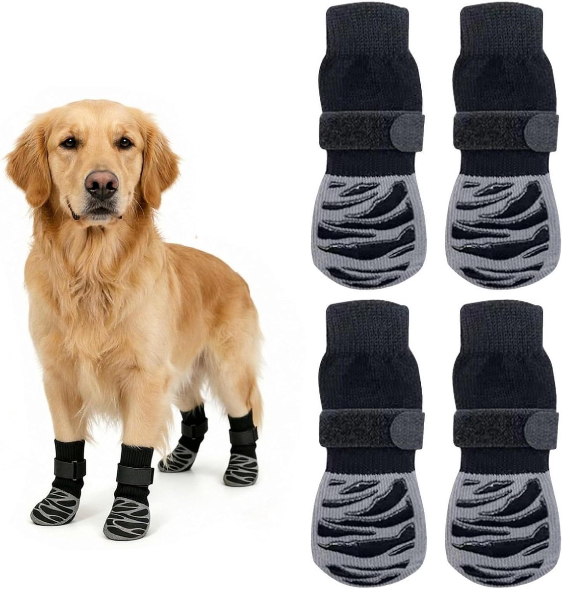 Hondensokken Antislip - Pootbeschermers Hond - Poten Beschermen - Verstelbare Klittenband - Maat M - Zwart