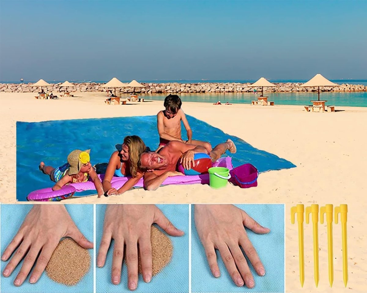 Strandmat met rugleuning - Blauw - 200 x 200 cm - Lichtgewicht Polyester Zandvrije Stranddeken voor Outdoor Gebruik