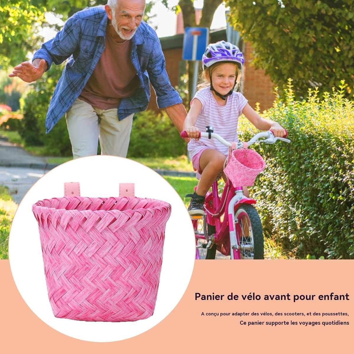Fietsmand Riet - Opbergtas Fiets - Fietsen Boodschappen - Geïntegreerde Waterdichting - 18 x 15 x 15 cm - Roze