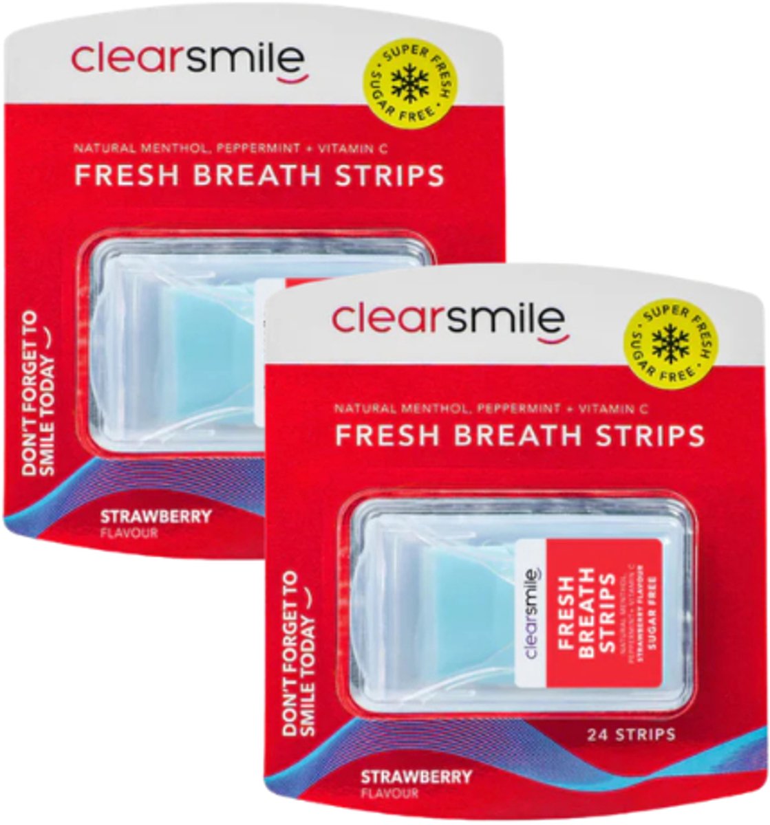 2x Clearsmile Fresh Breath Strips - Strawberry - 1 pack