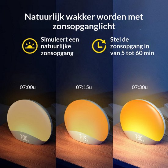 Nexeli NX-WUL-40 Wake-up Light - Wekker met Zonsopgangsimulatie - 26 Slaapgeluiden - 8 Kleuren Nachtlamp - Dimbaar - Snoozefunctie van Nexeli Nx — afbeelding 5