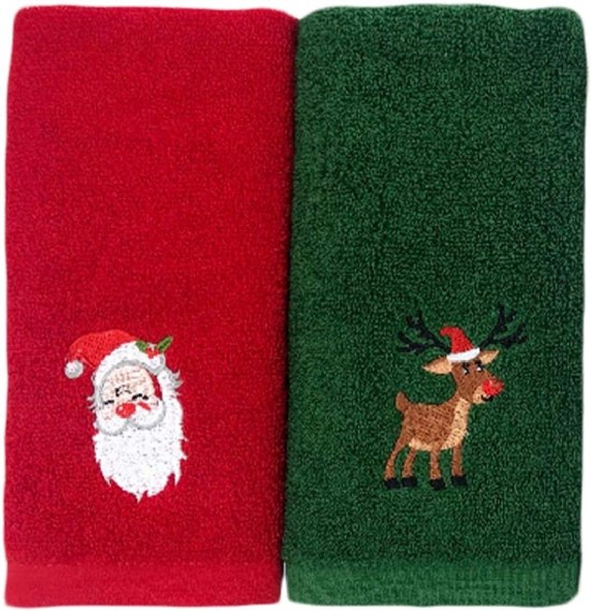 2 Stuks Kerst Handdoeken voor Badkamer, Gym en Feestdagen - Rode en Groene Decoratie voor Thuis en Cadeaus