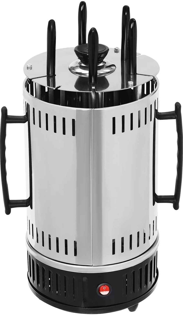 Casa Living Elektrische Verticale Grill - 1000W - 6 Spiesjes - Rookarm - Automatisch Roterend - RVS - Oliedruppelpannen - Zilver