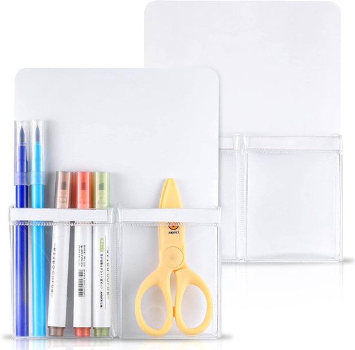 Magnetische Markerhouder voor Drooguitwisbare Stiften, 2-Pack Pencil Organizer met 2 Vakken voor Whiteboard en Koelkast, Ideaal voor Kantoor en Glasoppervlakken