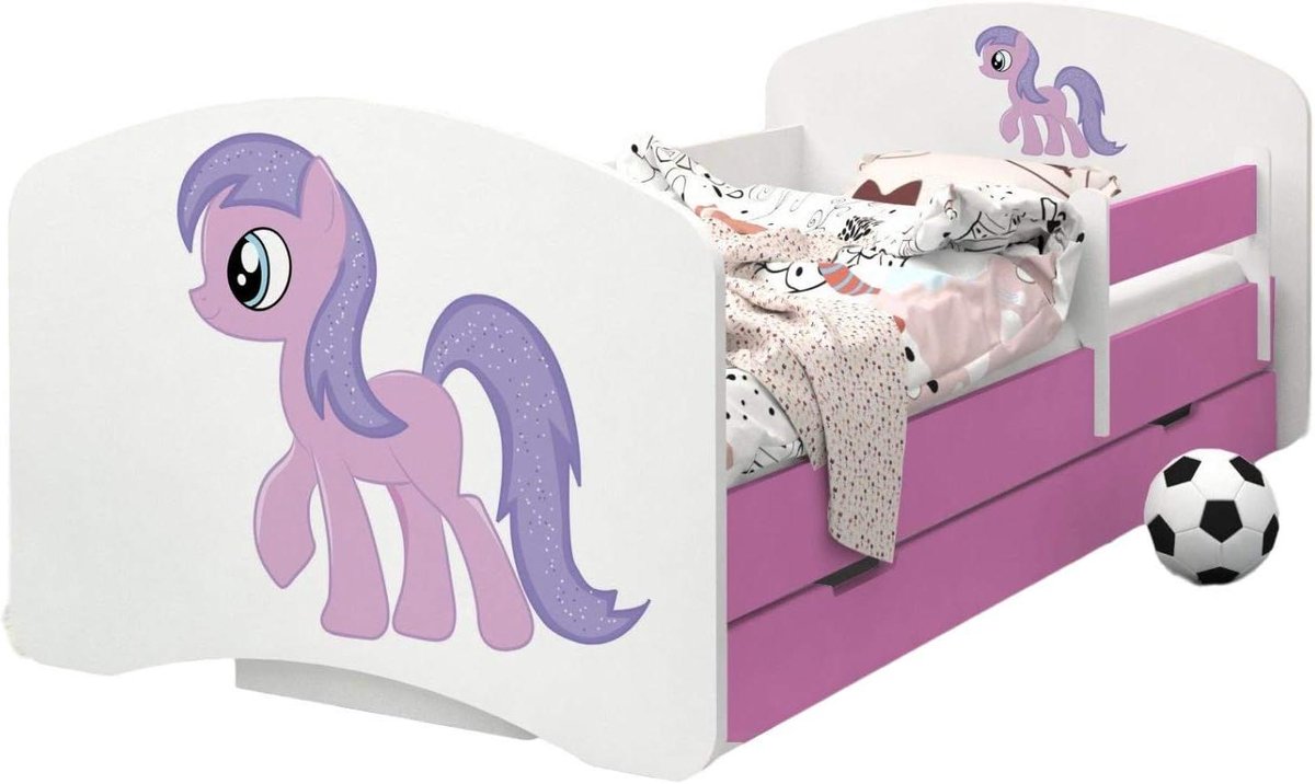Kinderbed met Lade - Babybed Peuterbed - Veilig Slapen - Dubbelzijdig Monteerbaar - 180x90 cm - Roze