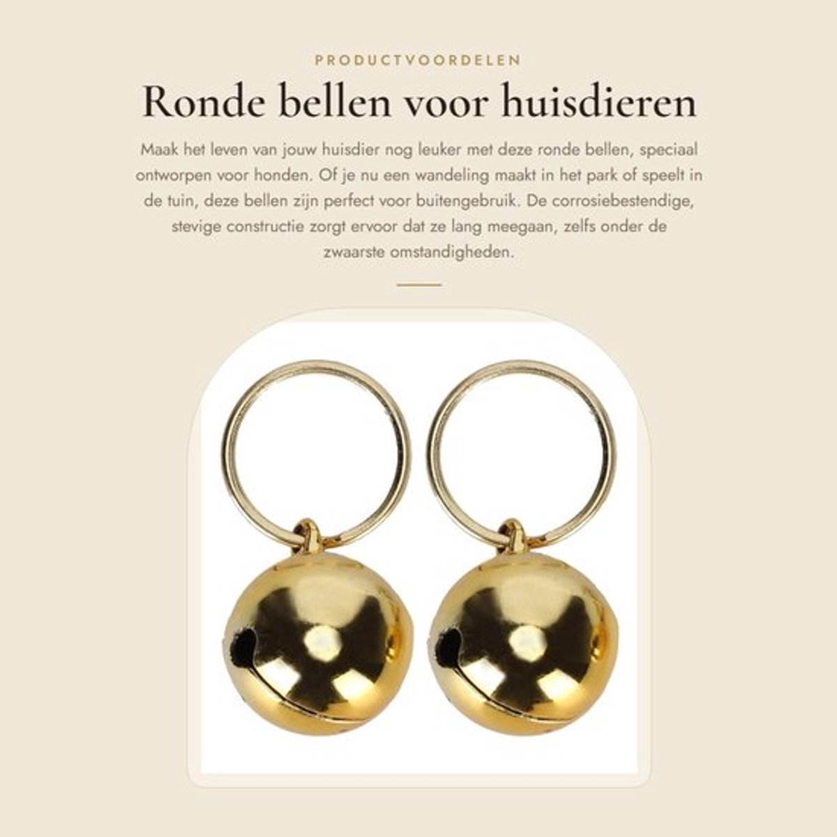 Huisdierenbel Corrosiebestendig - Ronde Bellen - Stevige Koperen Bellen - Verchroomd - Sleutelring - Voor Buiten - Hondbel