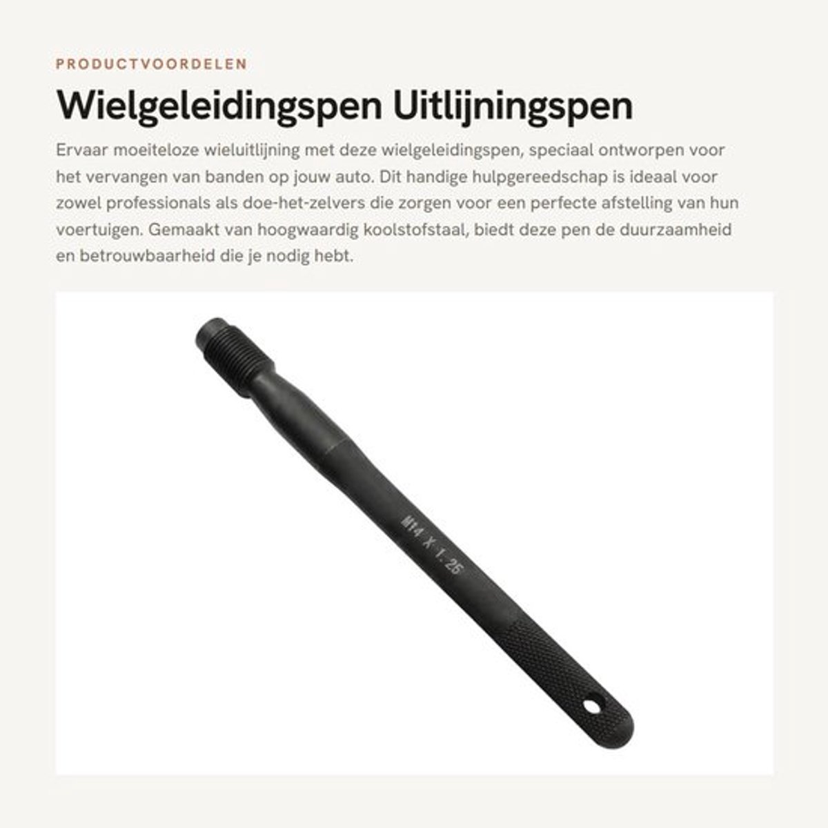 Wielgeleidingspen Zwart - Uitlijningspen - Hulpgereedschap - Koolstofstaal - M14 x 1,25 - Eenvoudig te bedienen - Wieluitlijningsgereedschap