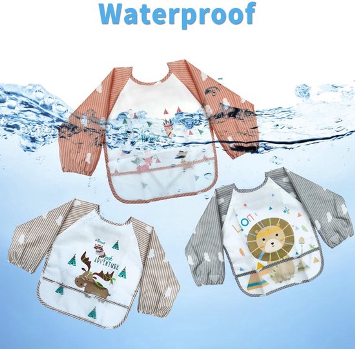 Babyslabbetjes - Set van 3 - Geschikt voor schilderen/spelen - Eén maat - Duurzaam materiaal - Antislip achterkant - Slabbetjes