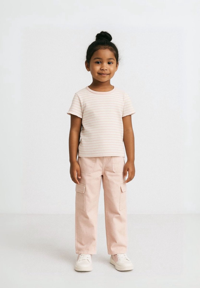 Minoti cargobroek meisjes lichtroze - wide leg fit