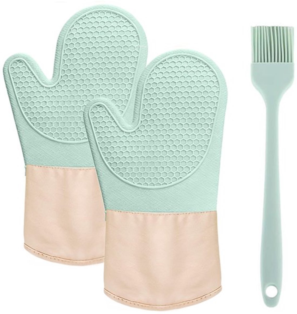 Ovenhandschoenen Hittebestendig - Siliconen/Katoen - Antislip - 2 Stuks - Voedselveilig - 34,5 cm Lange Bescherming - Kookhandschoenen