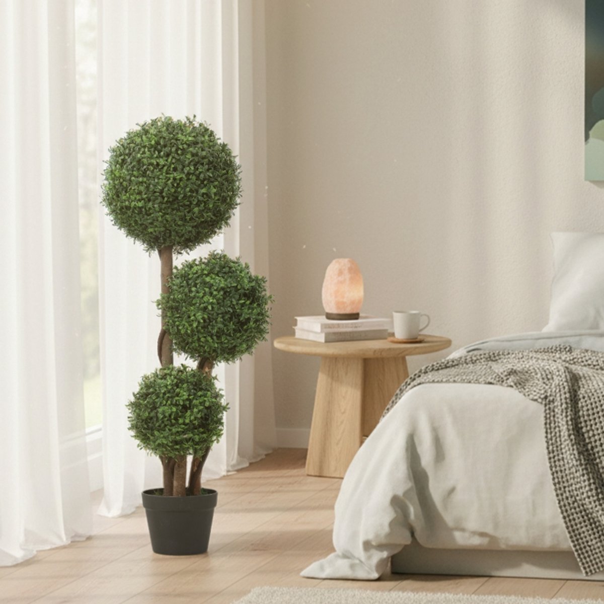 MIVRAY Kunstplant – Driebollen Buxusdesign – 30 x 30 x 100 cm – Hout en Kunststof – Groen – Voor Binnen en Buiten – Uv-bestendig